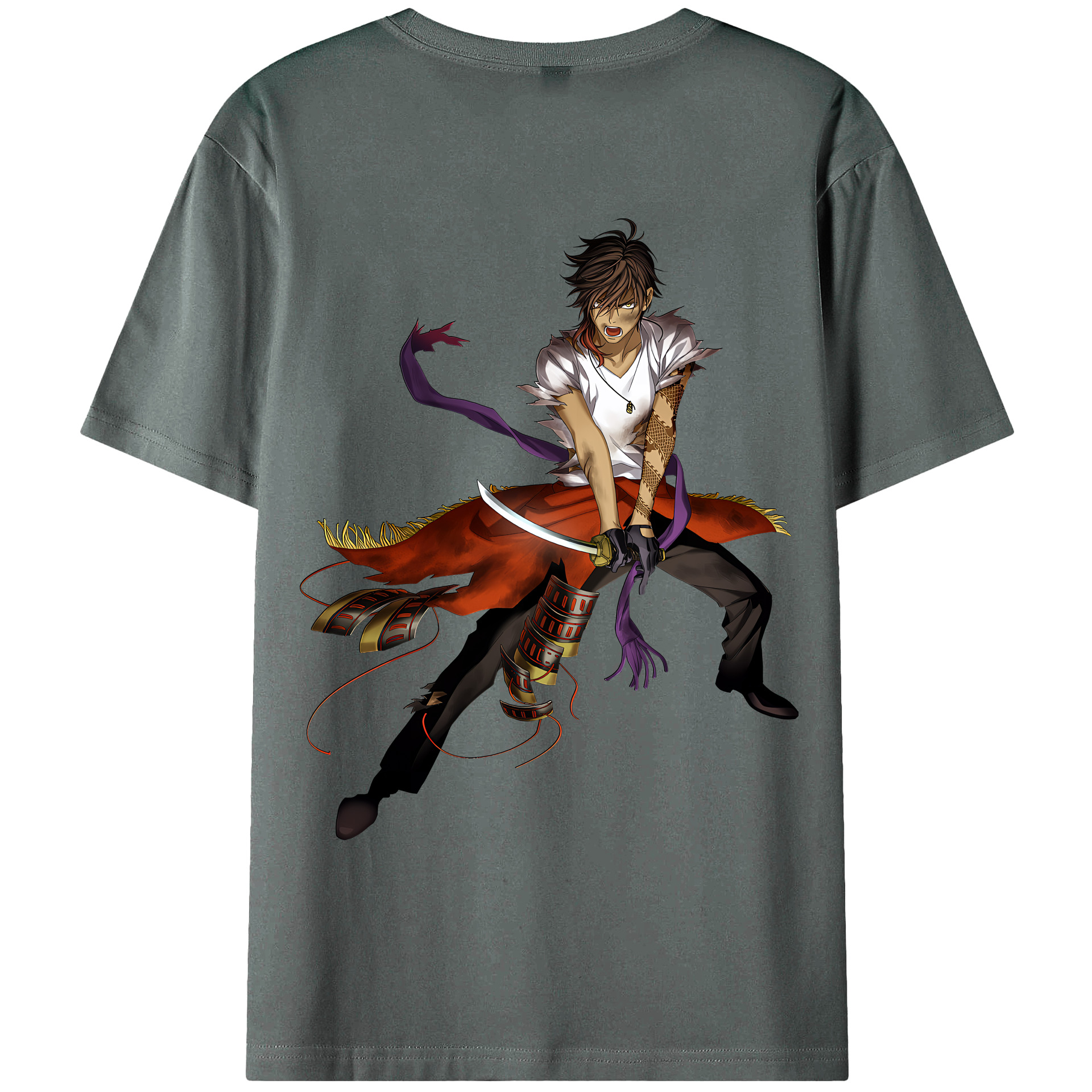 （画像用） 刀剣乱舞 Touken Ranbu 綿100％ メンズ半袖Tシャツ（バックプリント） 通気性